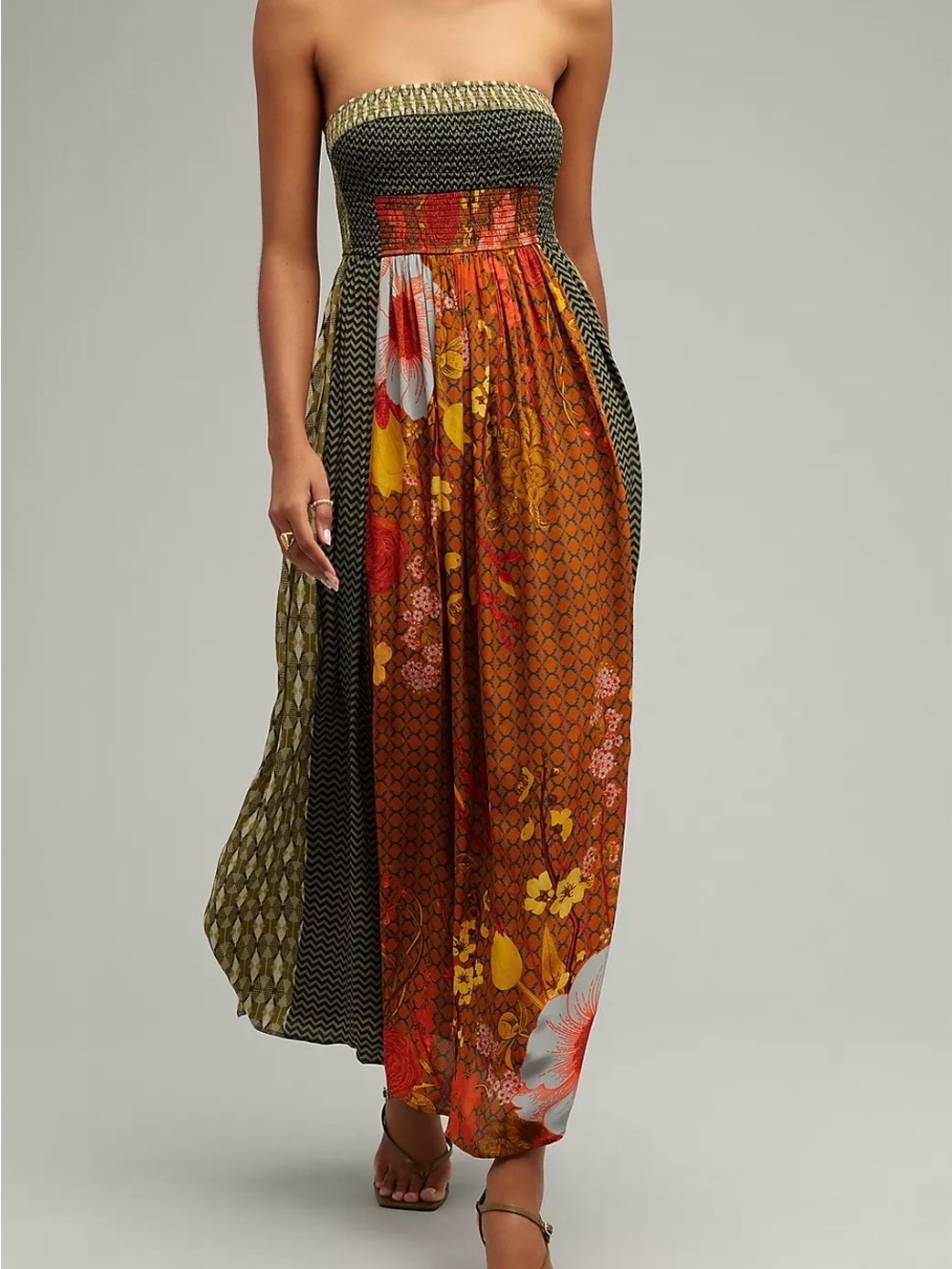 Siddhartha Bansal Strapless Patchwork Maxi Dress Size XXS